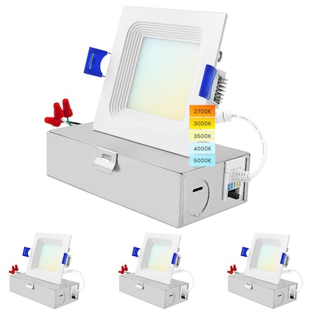 Luxrite 3 Inch Square LED Recessed Downlights 5CCT 2700K-5000K 8W 540LM Dimmable Wet Rated ETL Baffle, 4PK LR23738-4PK